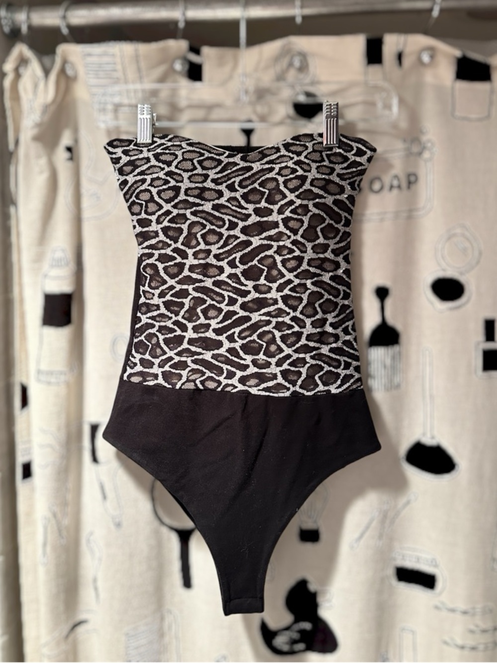 Vintage Poof! Women’s Mesh Cheetah/Animal Print Strapless Two-Tone Bodysuit
